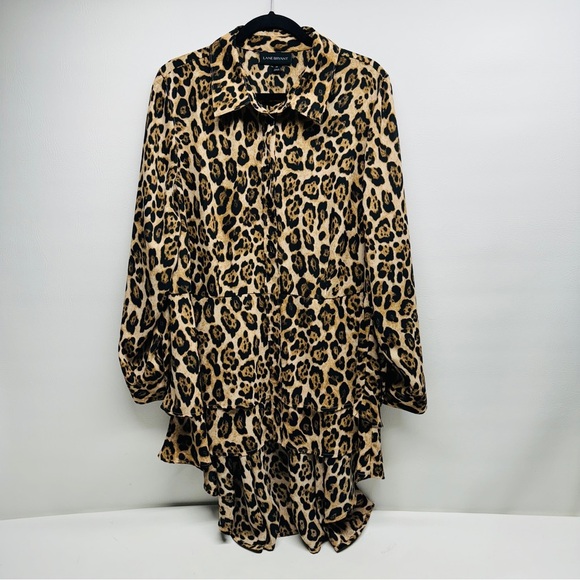 Lane Bryant Leopard Print Ruffle Dramatic High Low Button Front Blouse size 20 - Picture 2 of 9